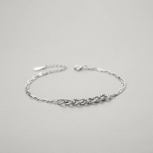 S925 sterling silver double layer chain bracelet with sparkling zircon micro-inlay