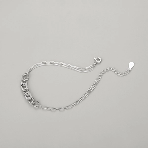 S925 sterling silver double-layer chain bracelet with micro-pave cubic zirconia accents