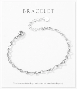 Detailed shot of S925 sterling silver infinity bracelet with adjustable lobster clasp