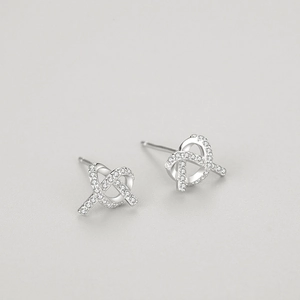 S925 sterling silver heart cross stud earrings with micro-set shimmering white zircons