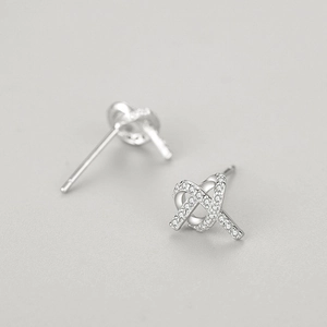 Minimalist S925 sterling silver crisscross stud earrings with micro-pave cubic zirconia