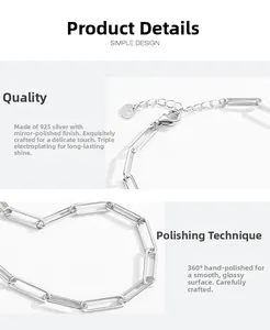 Close-up of S925 sterling silver paperclip chain with lobster clasp and mirror polish