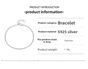 Detailed specs of S925 sterling silver chain bracelet with 15cm length and 1.78g weight