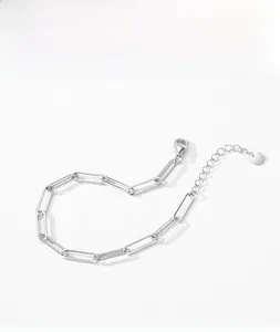 Detail view of s925 silver paperclip chain bracelet with lobster clasp and extension link