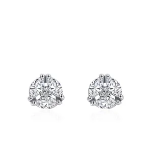 Orecchini a Bottone in Argento Sterling s925 Con Zirconia Geometrici Grappolo Fiore Piccoli Minimalisti Gioielli Moda Donna