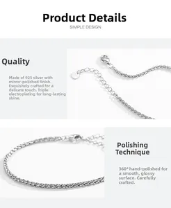 Detail of 925 sterling silver twist bracelet with lobster clasp and S925 engraved tag