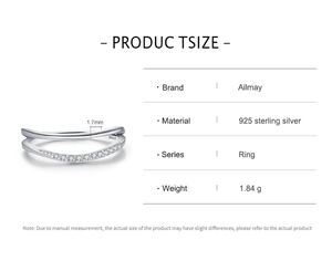 Detail view of double-layer S925 sterling silver ring with zircon inlay and 1.7mm width