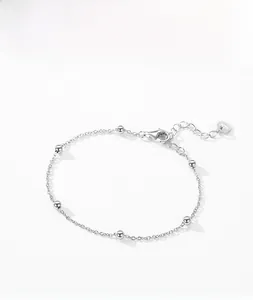 Detail of 925 sterling silver beaded bracelet with lobster clasp and extension chain