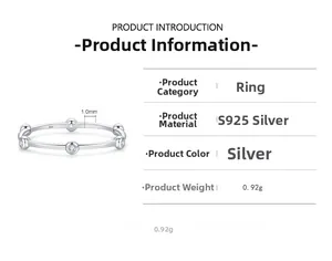 Detail of minimalist S925 sterling silver ring showing 0.92g weight and 1.0mm zircon inlay