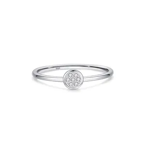 Minimalist S925 Sterling Silver Round Micro Pave Zirconia Ring Elegant Thin Band Finger Jewelry For Women Accessories Gift