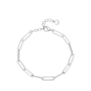 925 Sterling Silver Paperclip Chain Bracelet For Women Minimalist Adjustable Link Bracelet Geometric Daily Fashion Jewelry