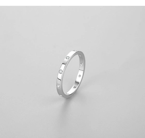 Detailed view of s925 silver geometric ring with micro-pave round cut cubic zirconia