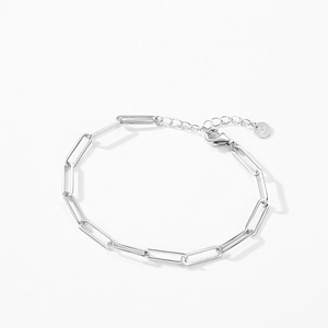 Polished S925 sterling silver paperclip link chain bracelet with a lobster clasp closure