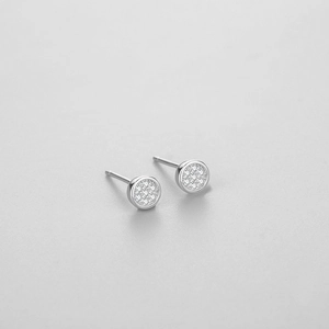 Minimalistische S925 Sterling Silber Ohrstecker rund mit weißen Zirkonia Mikro-Pavé