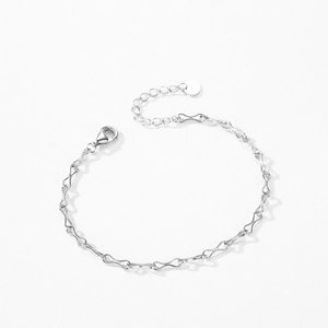 Polished S925 sterling silver infinity link chain bracelet with adjustable lobster clasp