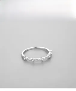 Macro view of geometric S925 sterling silver ring with micro-pave zircons for women