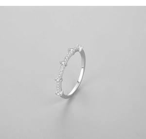 Close-up of elegant S925 sterling silver geometric ring with delicate micro-pave crystals