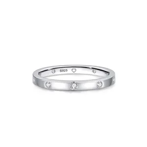 925 Sterling Silver Zirconia Ring For Women Simple Geometric Micro-Inlaid Stackable Ring Fashion Hand Jewelry Gift