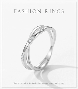 Detail view of S925 sterling silver minimalist cross ring with clear zircon accents