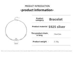 Detail view of S925 sterling silver star bracelet with 15cm plus 3cm length specs