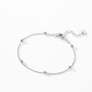 S925 sterling silver beaded chain bracelet with adjustable lobster clasp for women
