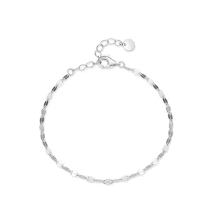925 Sterling Silver Minimalist Sequin Bare Chain Bracelet For Women Sparkling Geometric Adjustable Link Bracelet Commuter Jewelry Gift