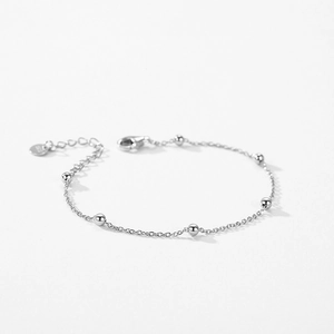 Minimalist 925 sterling silver beaded chain bracelet with polished finish and S925 tag