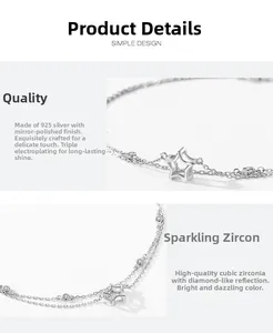 Macro detail of 925 sterling silver star bracelet with shimmering cubic zirconia stones