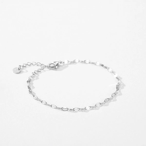 Sparkling S925 sterling silver thin chain bracelet with flat round sequins for women