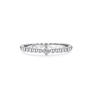 925 Sterling Silver Zirconia Ring For Women Minimalist Beaded Band Geometric Micro-pave Ring Stylish Finger Jewelry Accessory Gift