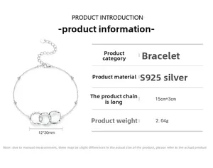 Detailansicht des S925 Silberarmbands mit ineinandergreifenden Ringen und Maßangaben