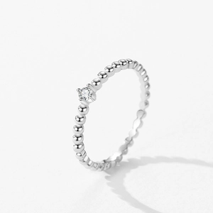 Minimalist s925 sterling silver beaded ring with sparkling round zircon stone