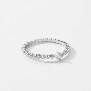 Elegant s925 sterling silver beaded ring with a sparkling round zircon centerpiece