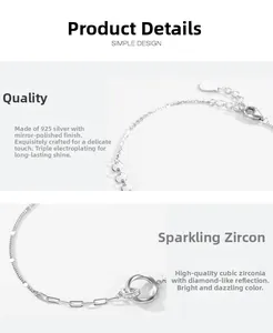 Close-up of S925 silver double ring bracelet with cubic zirconia inlay and lobster clasp