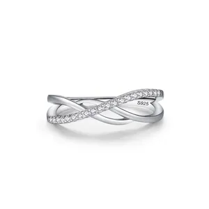 925 Sterling Silver Zirconia Geometric Cross Infinity Ring For Women Minimalist Fashion Stackable Finger Ring Jewelry Gift