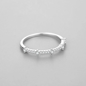 Elegant 925 sterling silver geometric ring with five round cubic zirconia stones in white gold finish