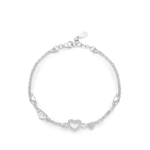 925 Sterling Silver Heart Pendant Bracelet For Women Double Layer Chain Layered Zirconia Inlaid Fashion Jewelry Hand Accessories