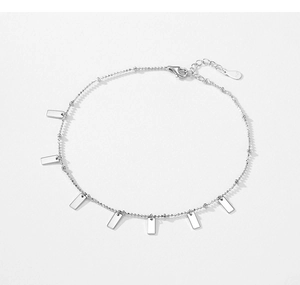 Detailed shot of S925 sterling silver chain featuring seven polished rectangular charms