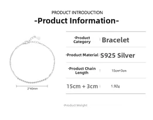 Technical diagram of 925 sterling silver beaded bracelet with dimensions and 1.92g weight