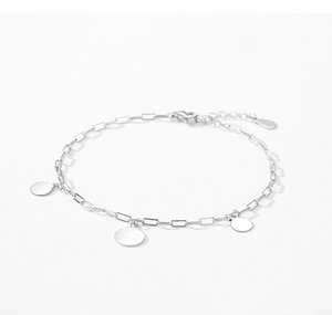 Detailansicht S925 Sterlingsilber Armband mit Büroklammer-Gliedern und runden Anhängern