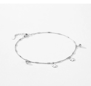Macro detail of S925 sterling silver chain with flower pendants and adjustable clasp