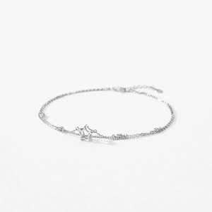 Minimalist S925 sterling silver star bracelet with double chain and zircon accents