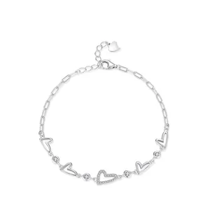 925 Sterling Silver Heart Bracelet For Women Sparkling Zirconia Inlaid Adjustable Paperclip Chain Minimalist Fine Jewelry