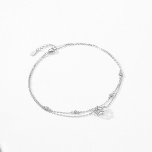 S925 sterling silver double-layer star bracelet with adjustable lobster clasp on white background