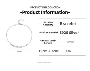 Specifications of S925 sterling silver beaded bracelet showing dimensions and 2.13g weight