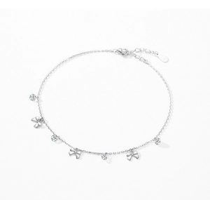 Close-up of S925 sterling silver bow bracelet featuring sparkling zircon accents