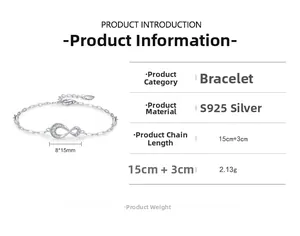 Specifiche dettagliate della taglia per bracciale Infinity in argento S925 da 15+3cm