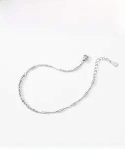 Detailed view of a 925 sterling silver ball and bar chain bracelet with lobster clasp