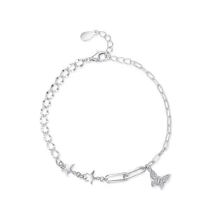 S925 Sterling Silver Butterfly Star Bracelet For Women Sparkling Zirconia Adjustable Chain Chic Fashion Jewelry Elegant Gift