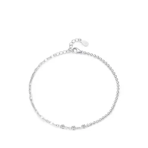 925 Sterling Silver Bracelet For Women Minimalist Micro Pave Rhinestone Geometric Round Adjustable Chain Fashion Jewelry Gift